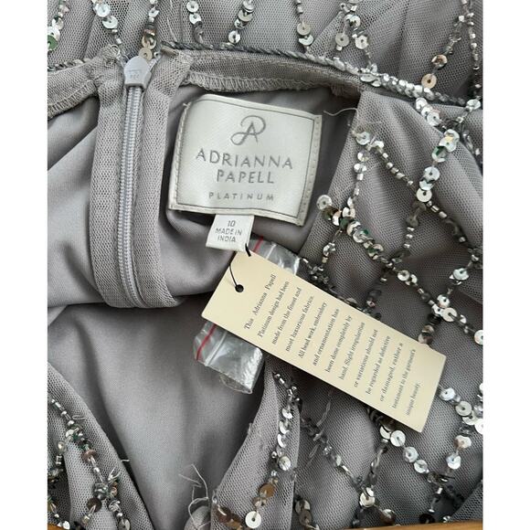Adrianna Papell Platinum Size 10 Silver Beaded Tulle Bridesmaids Dress Formal - Picture 7 of 16